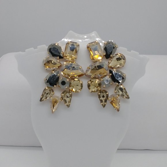 Fashion Earring Multilayer Crystal Studded /  Beautiful Champagne Color - Picture 5 of 5